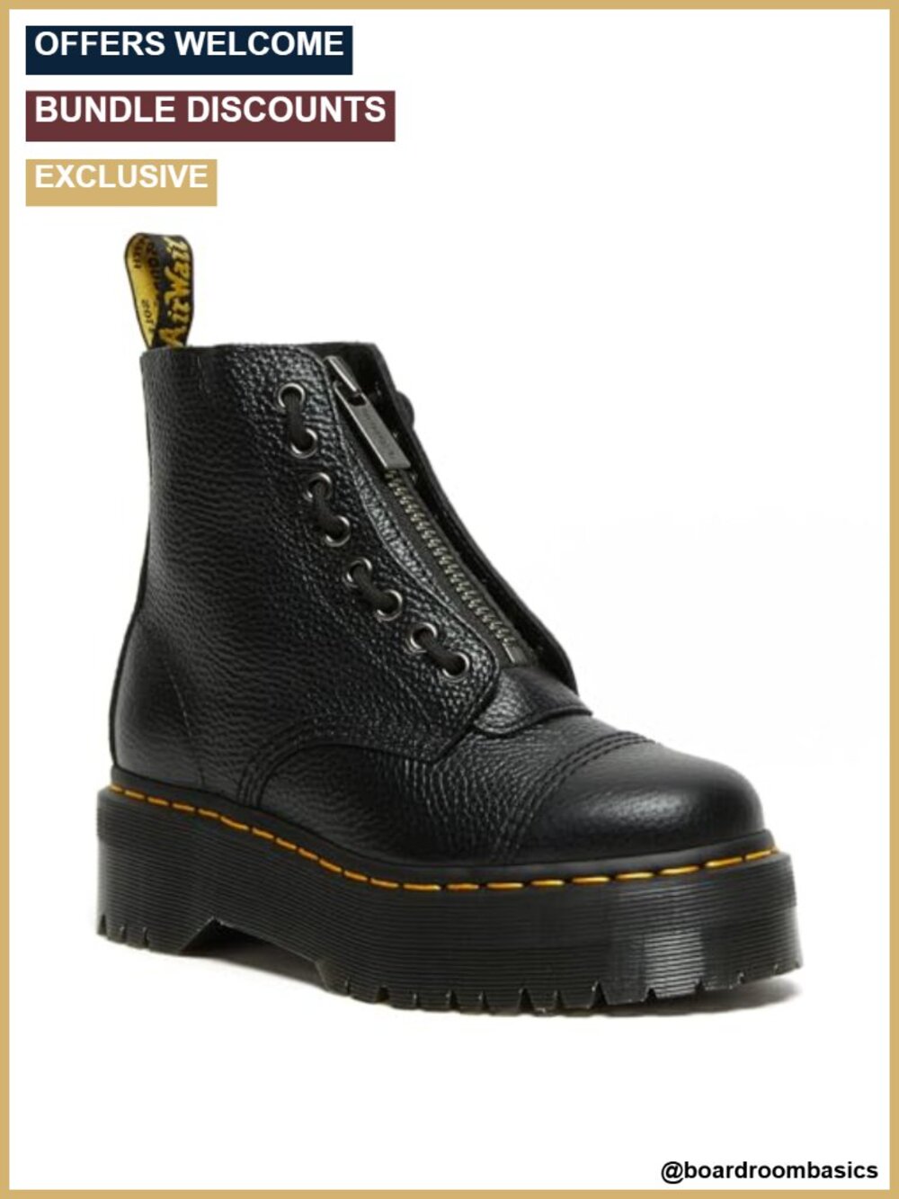 Pebbled Leather Combat Boots with Side Zip & Air Cushioned Sole